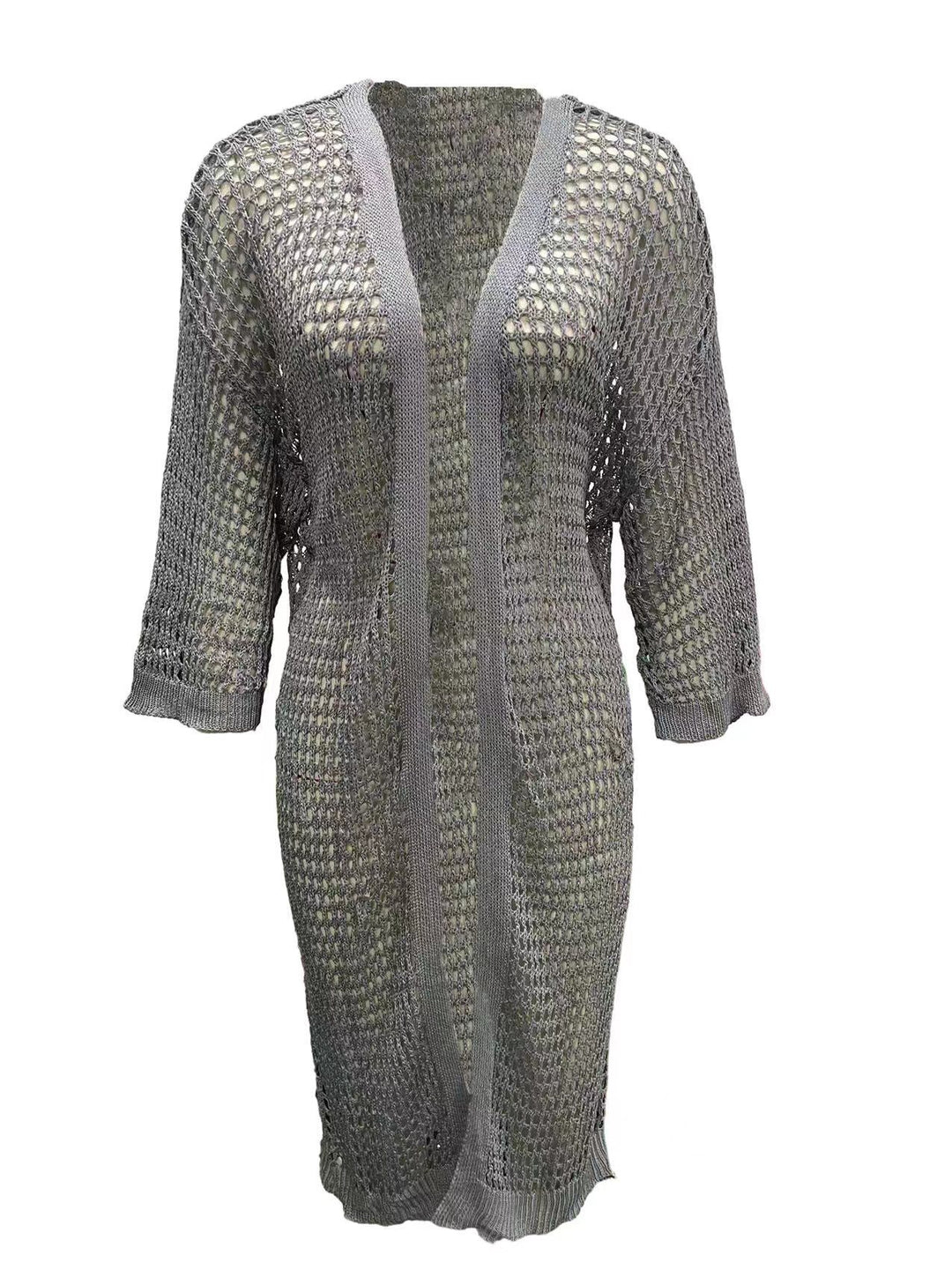 Damen Luftige Häkeljacke mit offenem Design und weiten Ärmeln Drune