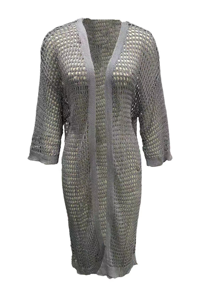 Damen Luftige Häkeljacke mit offenem Design und weiten Ärmeln Drune