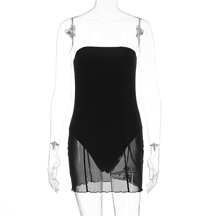 Damen Figurumspielendes Minikleid mit transparentem Unterrock Drune