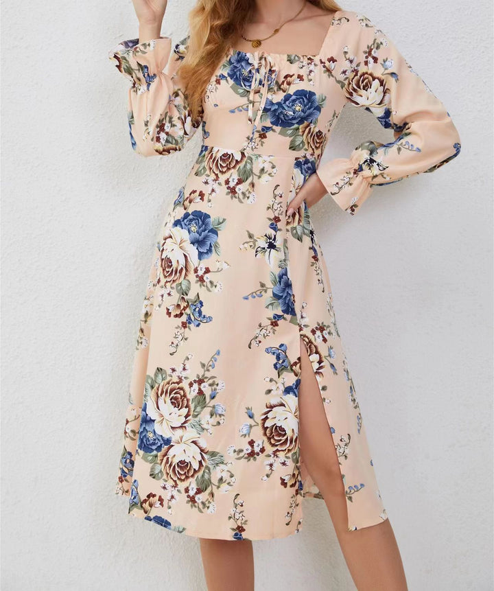 Damen Midi-Kleid mit floralem Muster und seitlichen Schlitzen Drune
