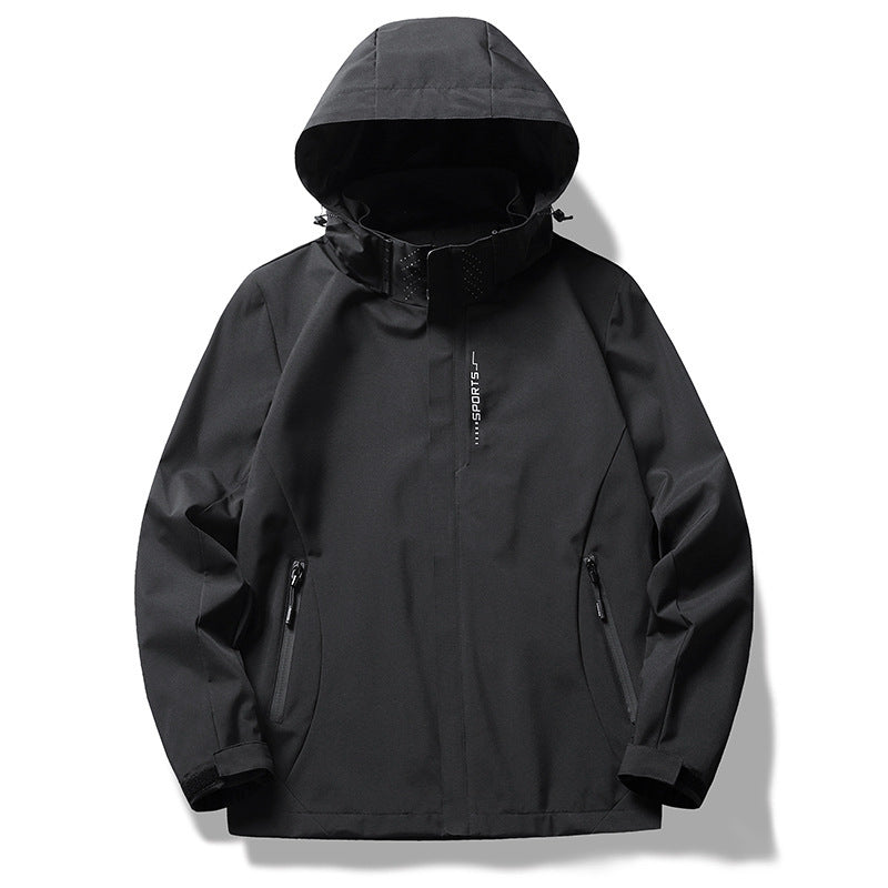 Herren wind- und wasserabweisende Softshell-Kapuzenjacke mit verdeckter Reißverschlussblende Drune