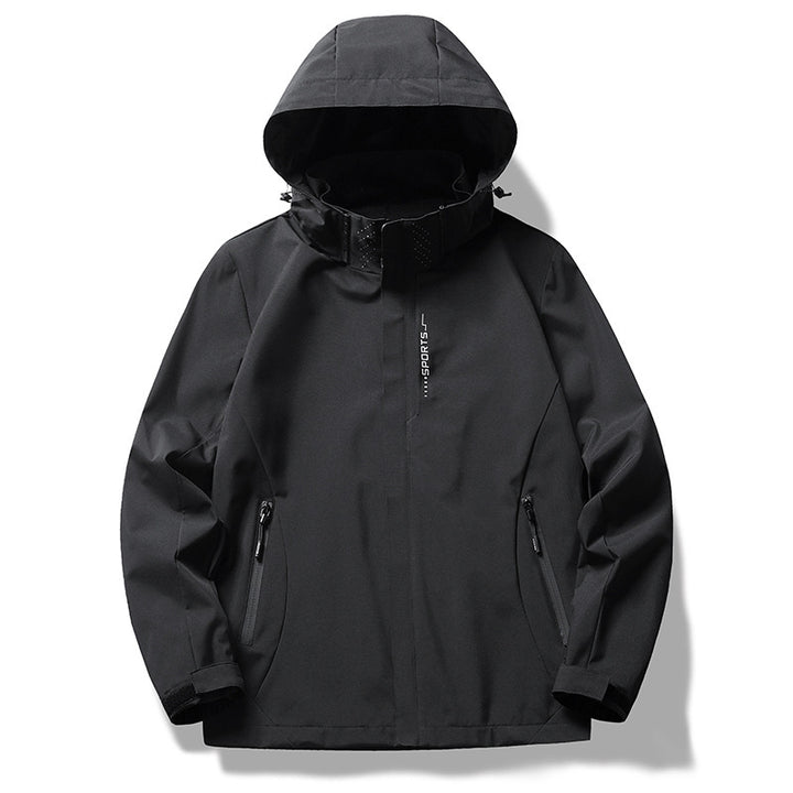 Herren wind- und wasserabweisende Softshell-Kapuzenjacke mit verdeckter Reißverschlussblende Drune