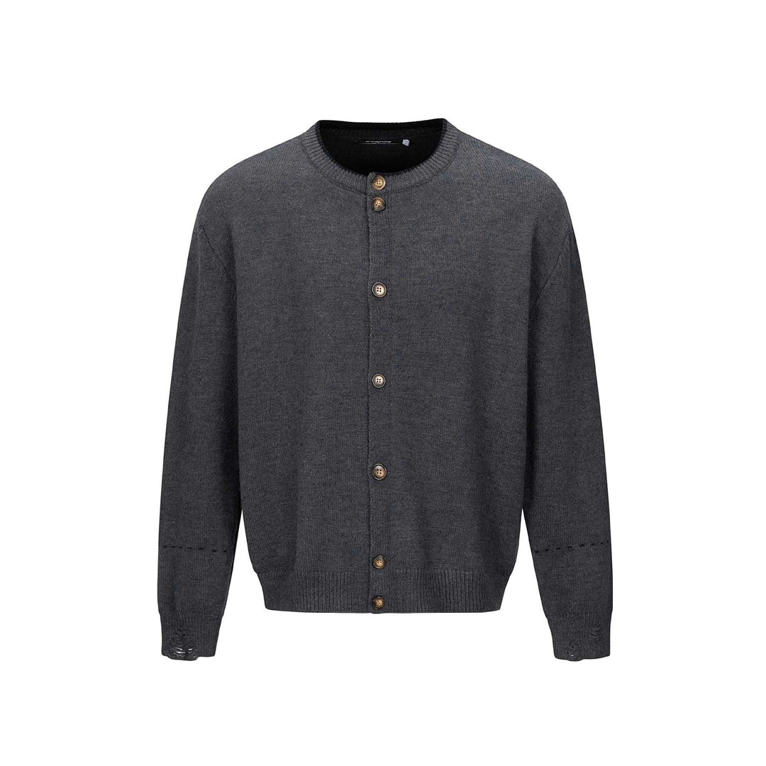 Unisex Schlichte Strickjacke mit Rundhals, Holzknopfleiste und geripptem Saum Drune