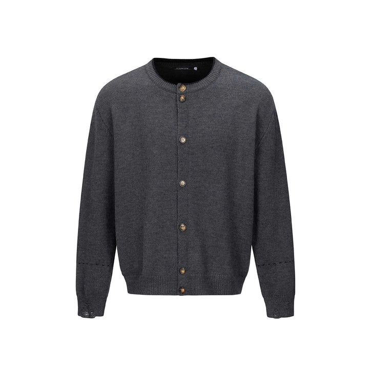 Unisex Schlichte Strickjacke mit Rundhals, Holzknopfleiste und geripptem Saum Drune