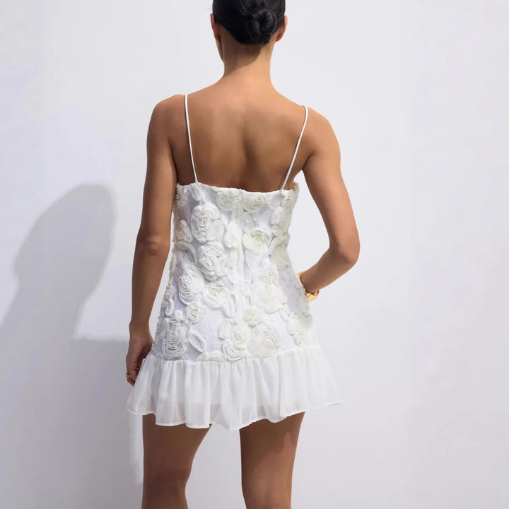 Damen Kleid mit floralen Applikationen und gerafftem Saum Drune