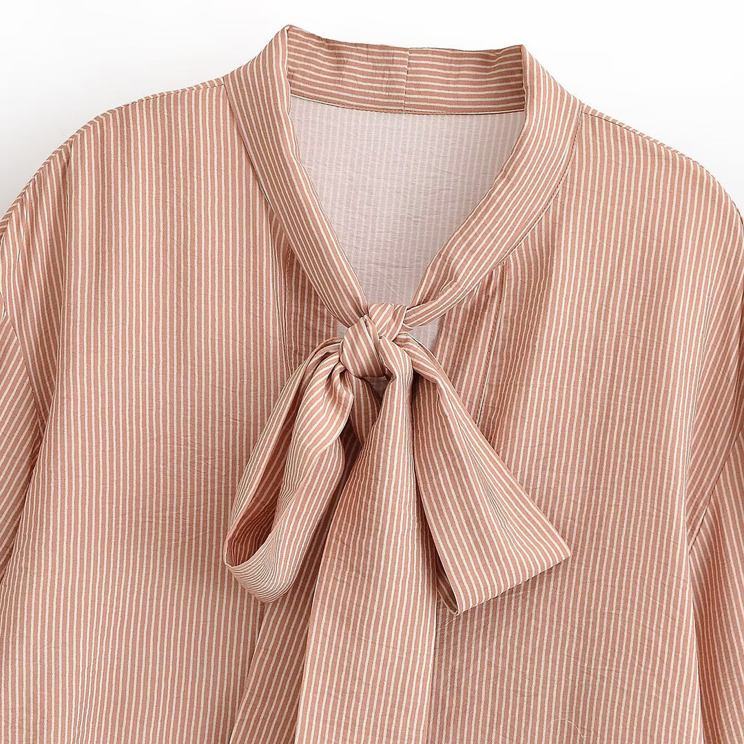 Damen Bluse mit Schleifenkragen und weiten Ballonärmeln Drune