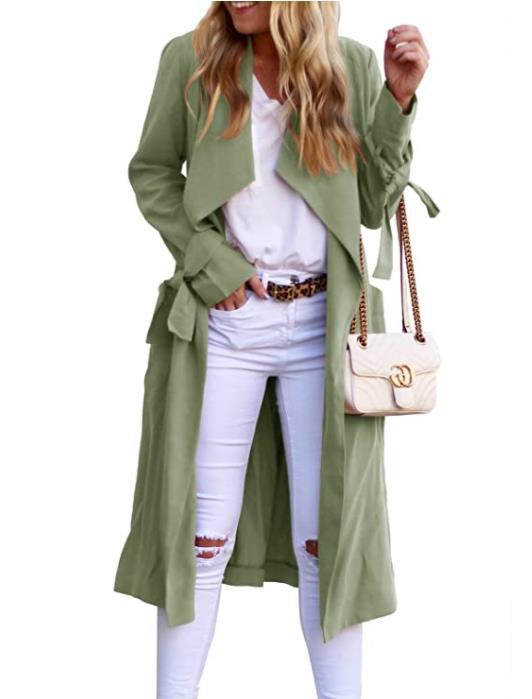 Damen Chic Trenchcoat mit Bindegürtel und fließendem Schnitt Drune