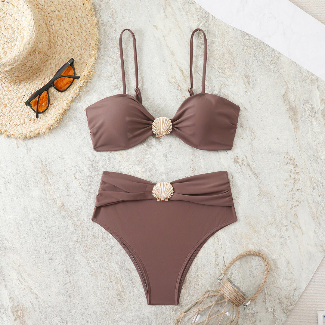 Damen Bikini-Set mit schickem Muschel-Detail und hohem Bund Drune
