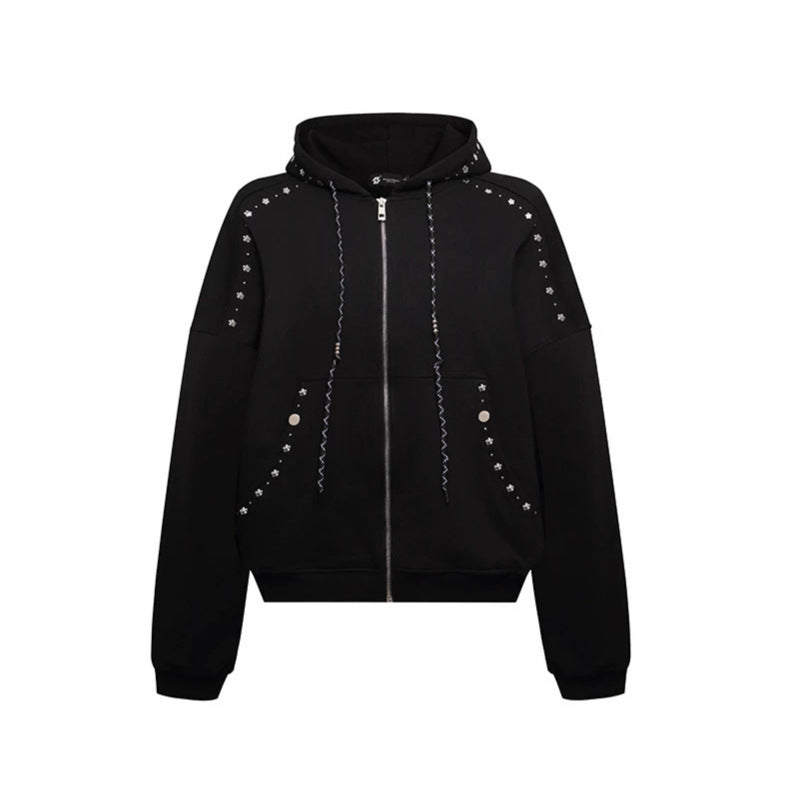 Damen Kapuzen-Zipjacke mit Nietenbesatz und Oversize-Schnitt Drune