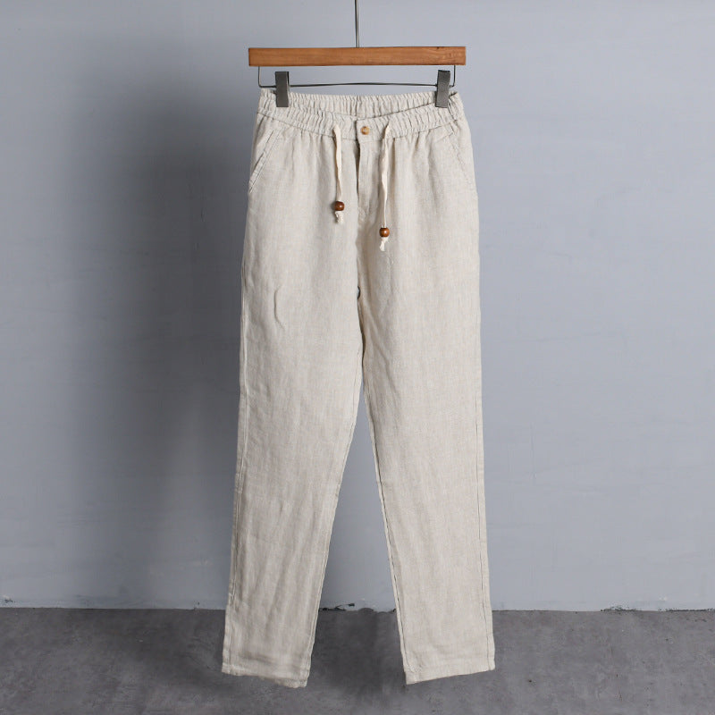 Damen Leinenhose mit elastischem Bund, Tunnelzug und geradem Bein Drune
