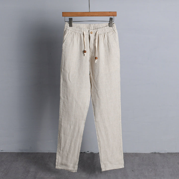 Damen Leinenhose mit elastischem Bund, Tunnelzug und geradem Bein Drune