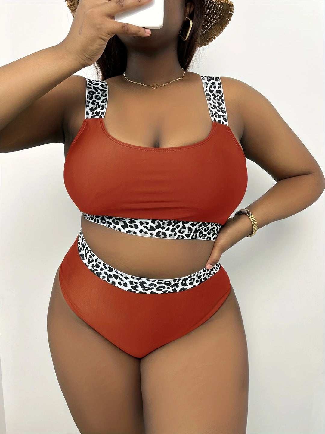 Damen Hochgeschnittenes Bikini-Set mit trendigem Tiermuster Drune