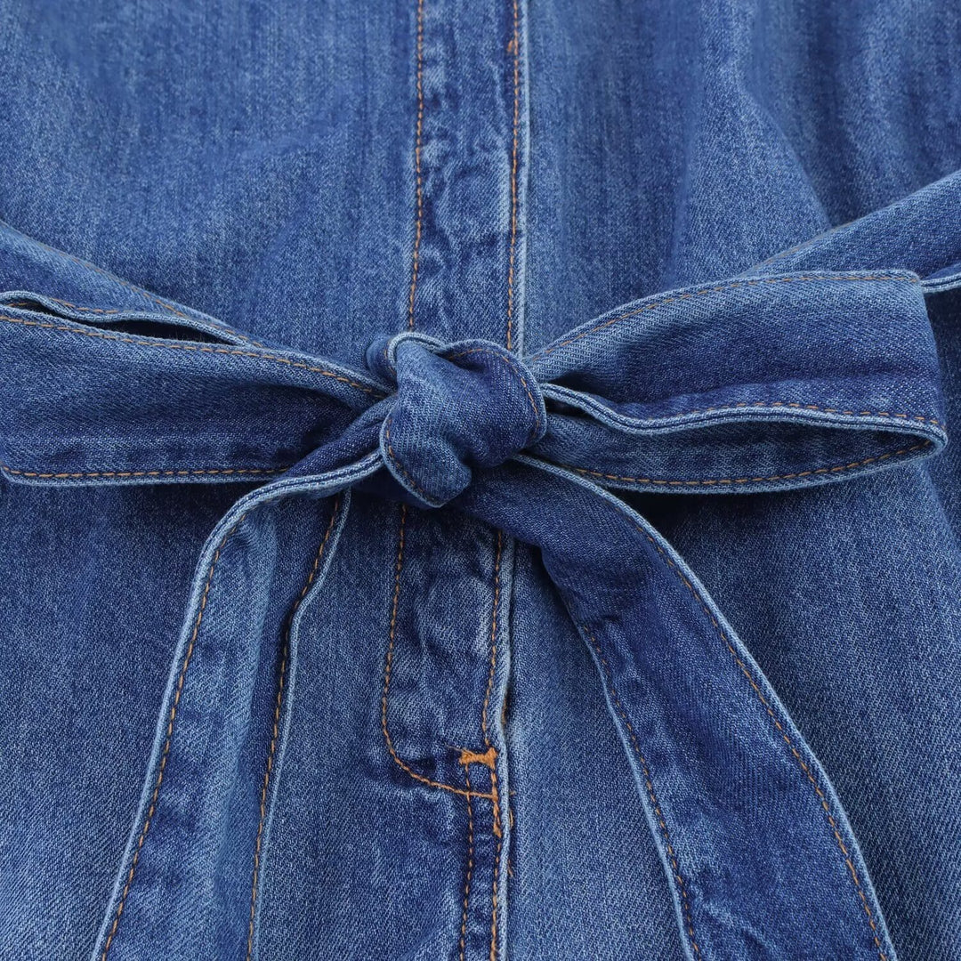 Damen Jeanshemdkleid mit elegantem Gürtel und kurzen Ärmeln Drune