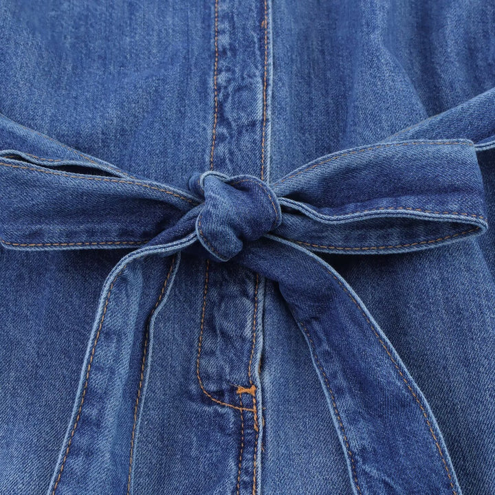 Damen Jeanshemdkleid mit elegantem Gürtel und kurzen Ärmeln Drune