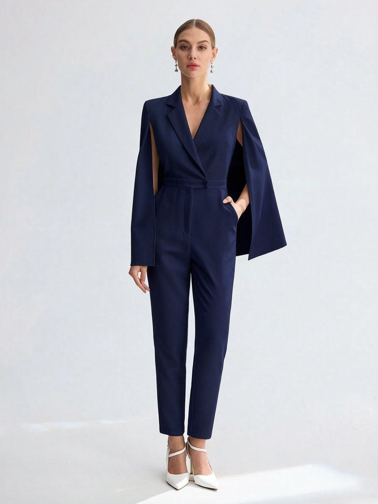 Damen Eleganter Jumpsuit mit Cape-Detail Drune