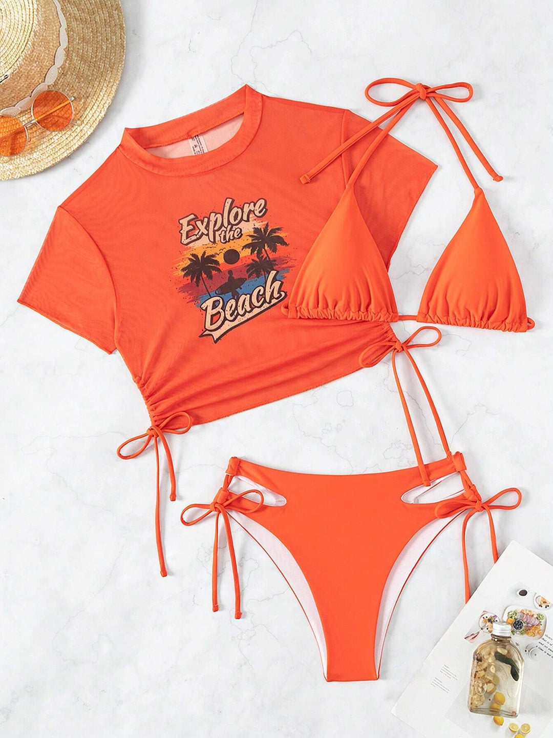 Damen Zweiteiliges Bikini-Set mit modischem Crop-Top und Schnittdetails Drune