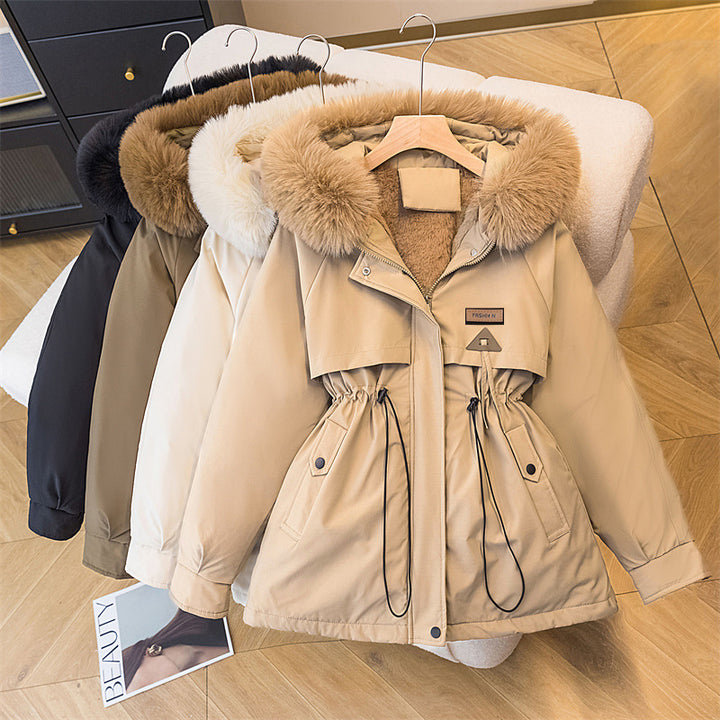 Damen warme Parkajacke mit abnehmbarem Kunstfellkragen und praktischen Taschen Drune