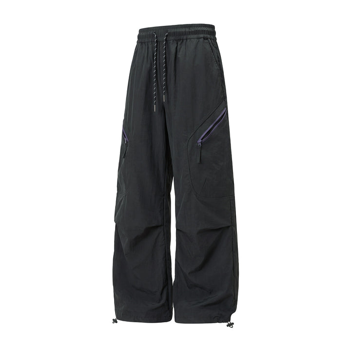 Unisex Weite Outdoor-Cargohose mit Kordelzugbund, schrägen Reißverschlusstaschen und verstellbarem Beinabschluss Drune