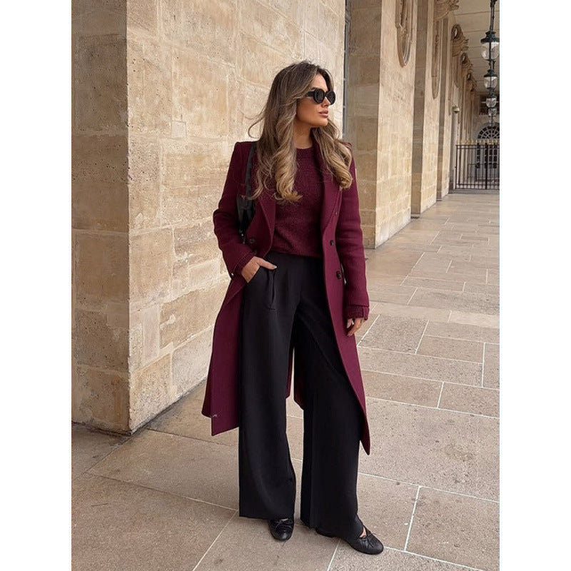 Damen Wool Blend Longcoat Drune