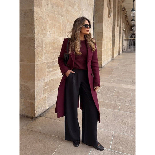 Damen Wool Blend Longcoat Drune