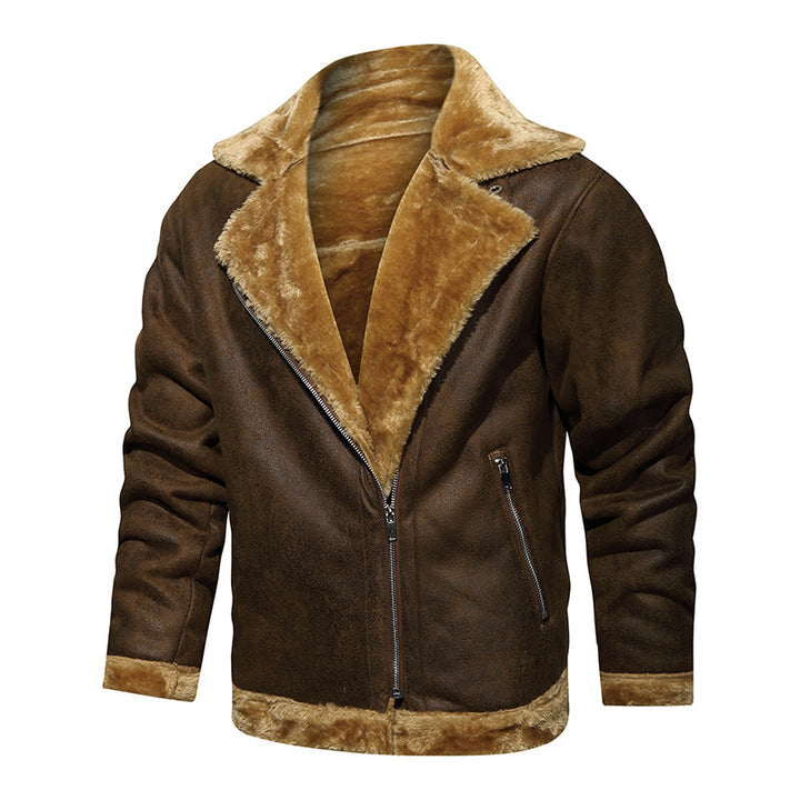 Herren Bikerjacke aus Lederimitat mit Teddyfutter Drune