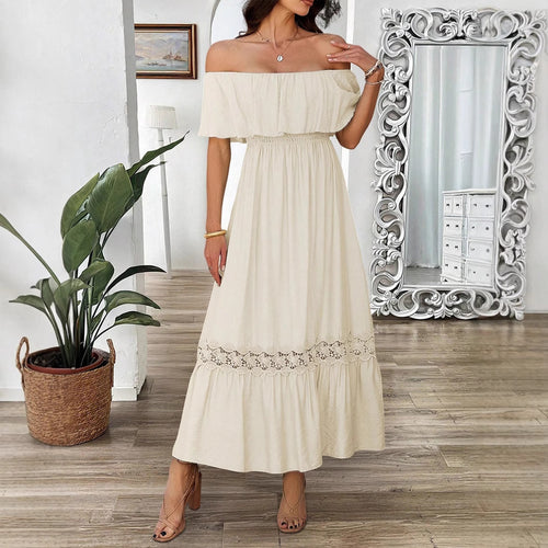 Damen Off-Shoulder Maxikleid mit Rüschendetails Drune