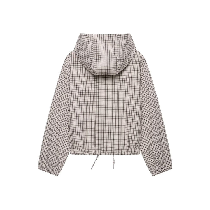 Damen Kariertes Cropped-Blouson mit Kapuze, Tunnelzug und Reißverschluss Drune
