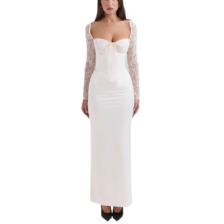 Damen Elegantes hochgeschlossenes Abendkleid mit Spitze und taillierter Silhouette Drune