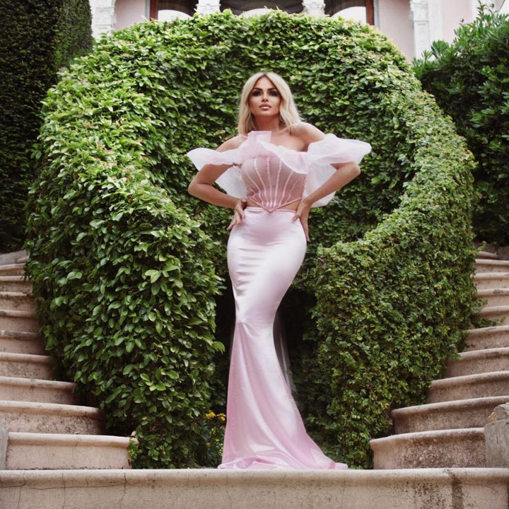 Damen Elegantes langes Abendkleid mit voluminösen Rüschen und figurformendem Design Drune