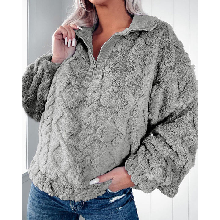 Damen Fleece-Pullover mit halbem Reißverschluss und strukturiertem Design Drune