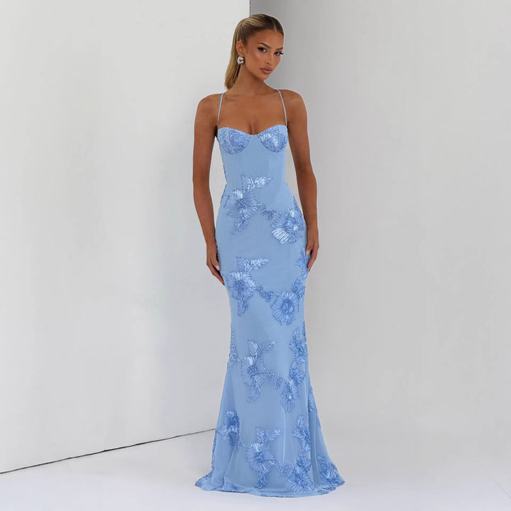 Damen Elegantes Abendkleid mit floralem Spitzenmotiv und tailliertem Schnitt Drune