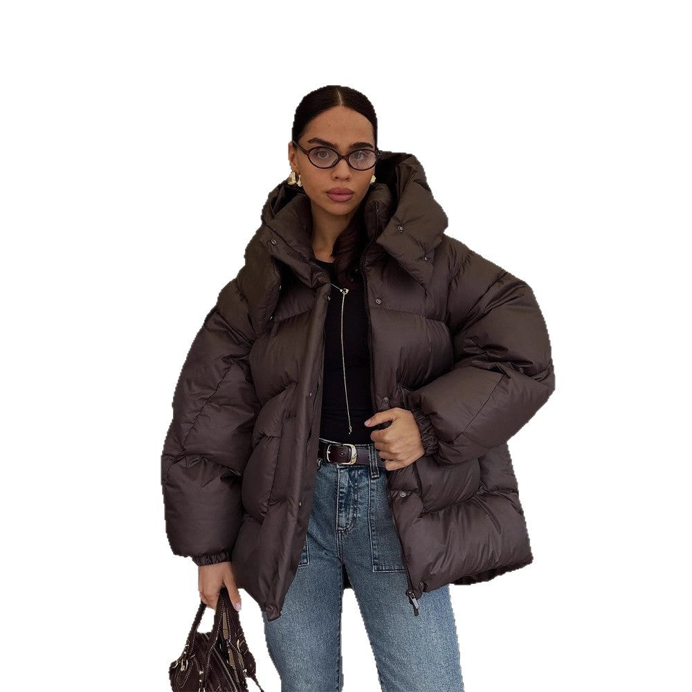 Damen Oversize Steppjacke mit hohem Schalkragen und wattierter Füllung Drune