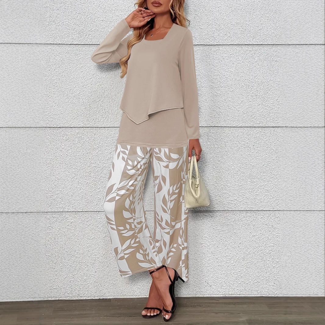 Damen Zweiteiliges Lounge-Set mit überlappendem Longsleeve und weiten Palazzo‑Hosen Drune