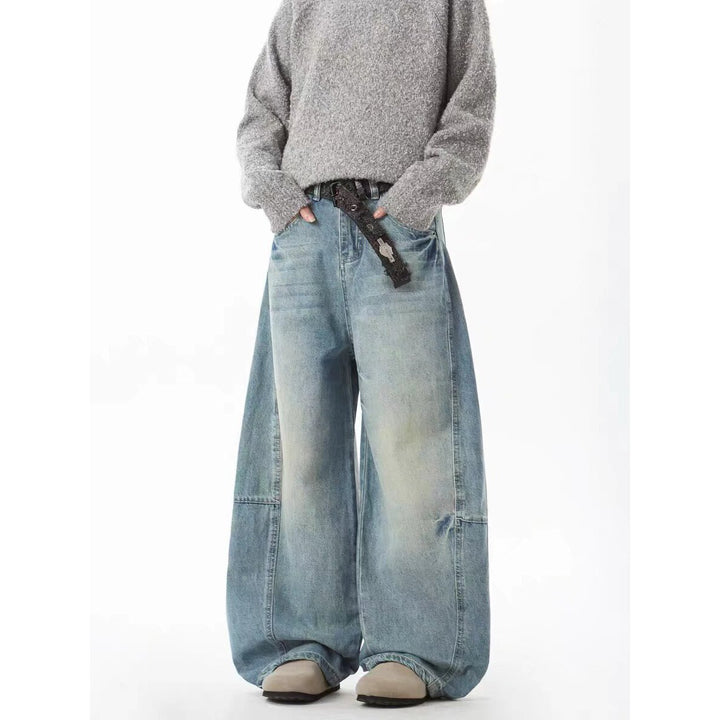 Damen Extraweite Vintage-Baggy-Jeans mit extra tiefem Schritt, entspannter Silhouette und used Waschung Drune