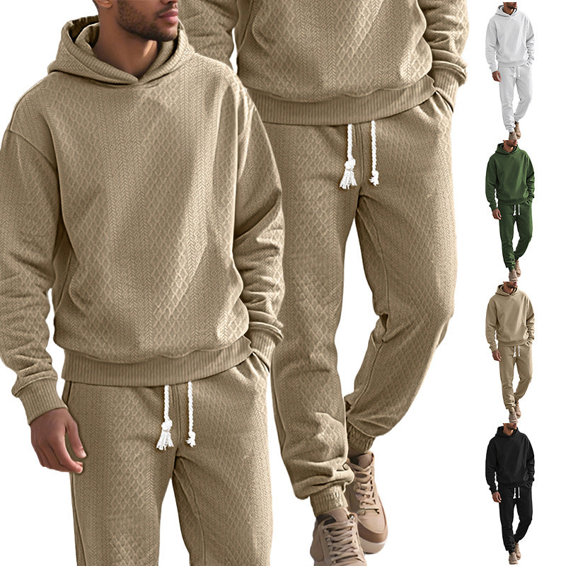 Herren Strukturierter Lounge-Set mit Kapuzenpullover und Jogginghose Drune