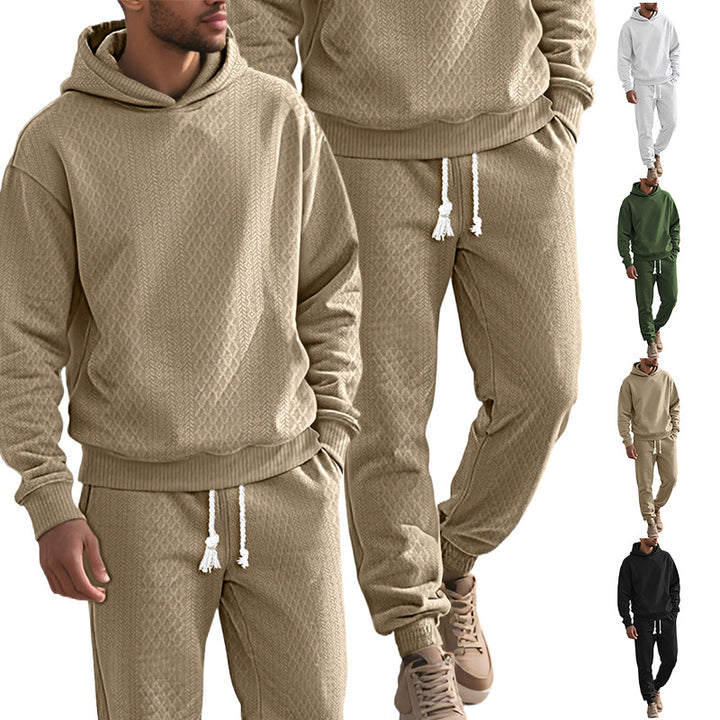 Herren Strukturierter Lounge-Set mit Kapuzenpullover und Jogginghose Drune