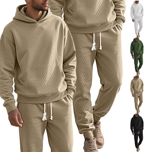 Herren Strukturierter Lounge-Set mit Kapuzenpullover und Jogginghose Drune