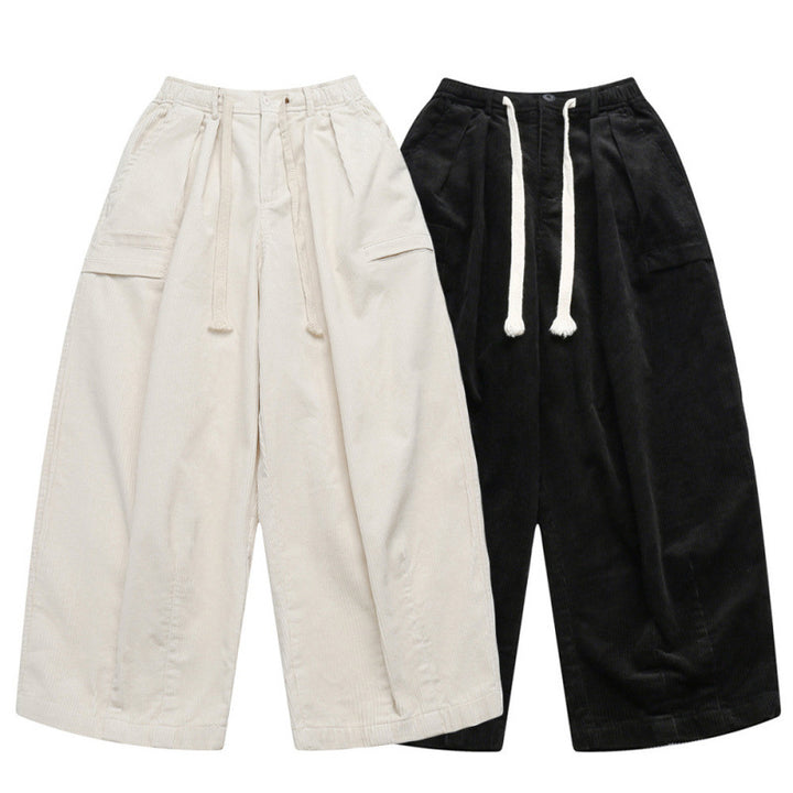 Damen Weite hochtaillierte Cordhose im Culotte‑Schnitt mit Tunnelzug und aufgesetzten Taschen Drune