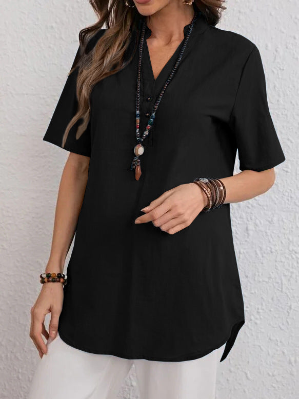 Damen kurzärmliges Blusenshirt mit modernen Druckknöpfen und angenehmem Schnitt Drune