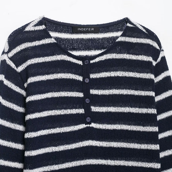Damen Streifensweater mit Knopfleiste und leichtem Strukturstrick Drune