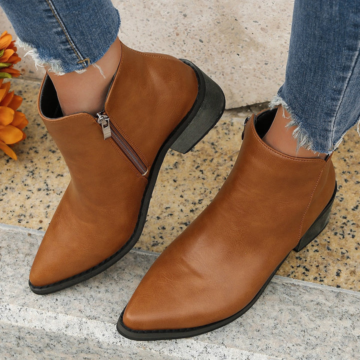 Damen elegante Ankle-Boots mit spitzem Fersenbereich und seitlichem Reißverschluss Drune