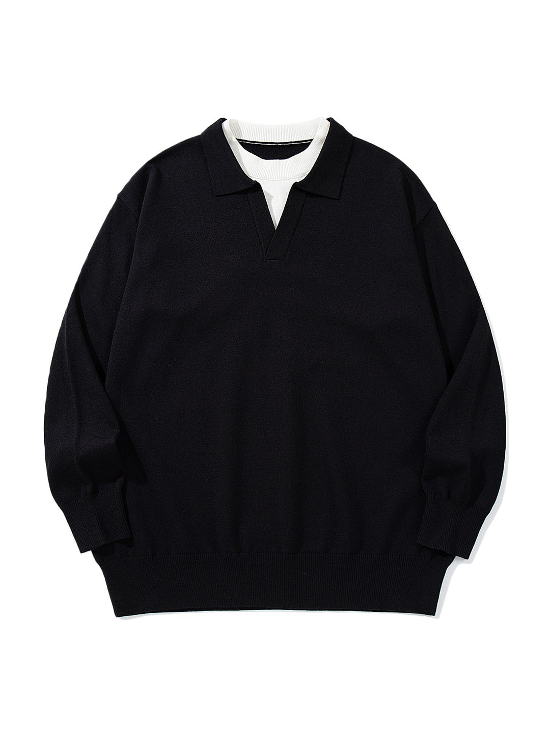Unisex Feinstrick-Polo mit V‑Ausschnitt‑Cutout und integriertem Rollkragen-Layer Drune