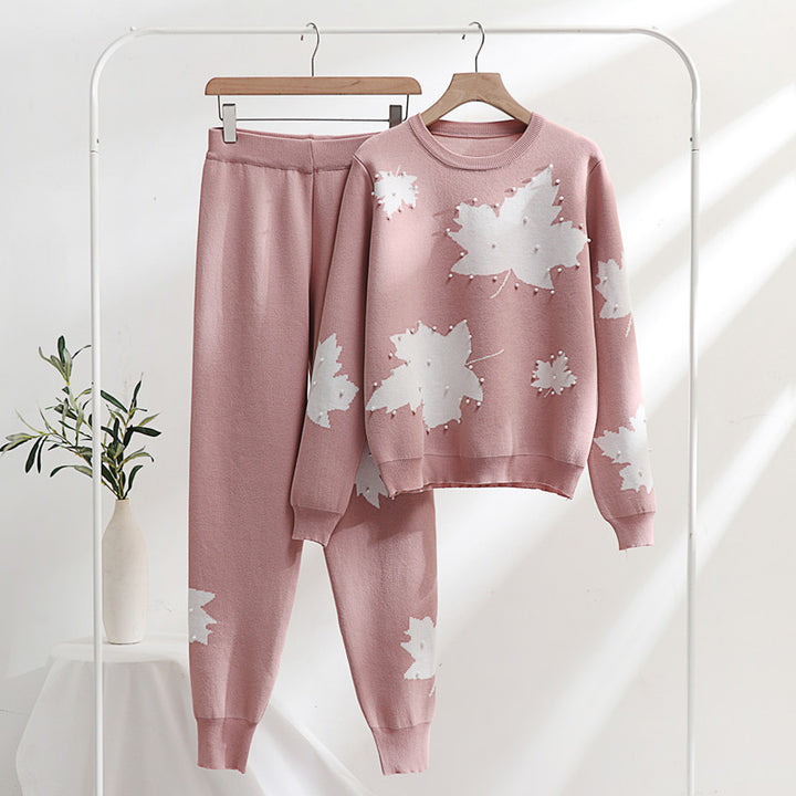Damen Freizeit-Loungewear-Set mit floralem Design und elastischem Bund Drune