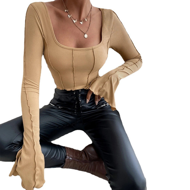 Damen Couture Crop-Top mit quadratischem Ausschnitt und langen Ärmeln Drune