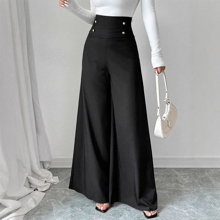 Damen Fließende Palazzo-Hose mit hohem Taillenbund und eleganten Knopfdetails Drune