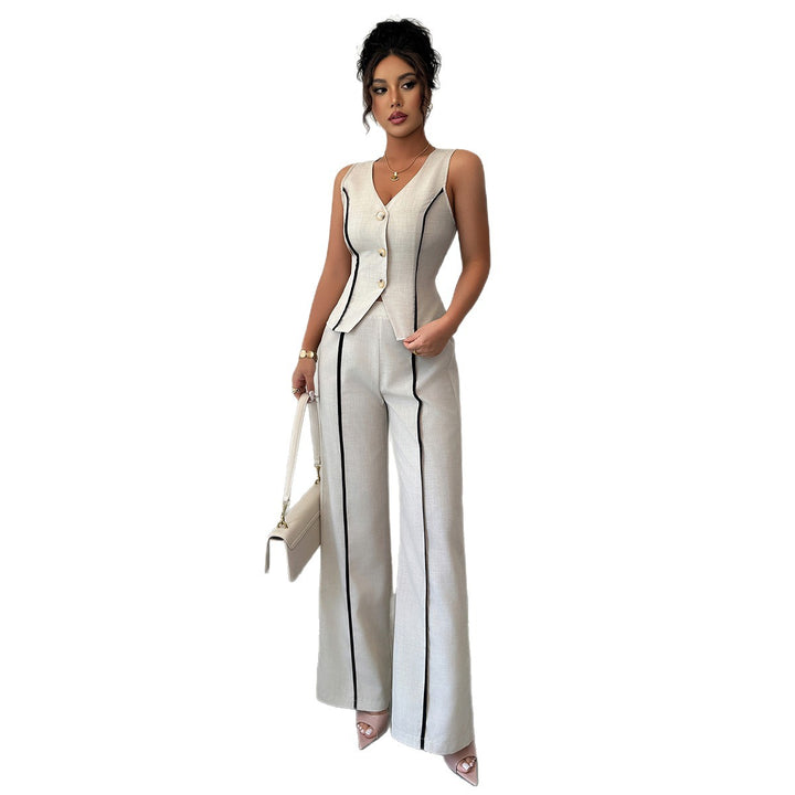 Damen elegante Hose-Anzug mit tailliertem Oberteil und Knopfdetails Drune