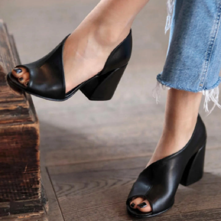 Damen Hochfront-Pumps mit modischem Peeptoe und elegantem Blockabsatz Drune