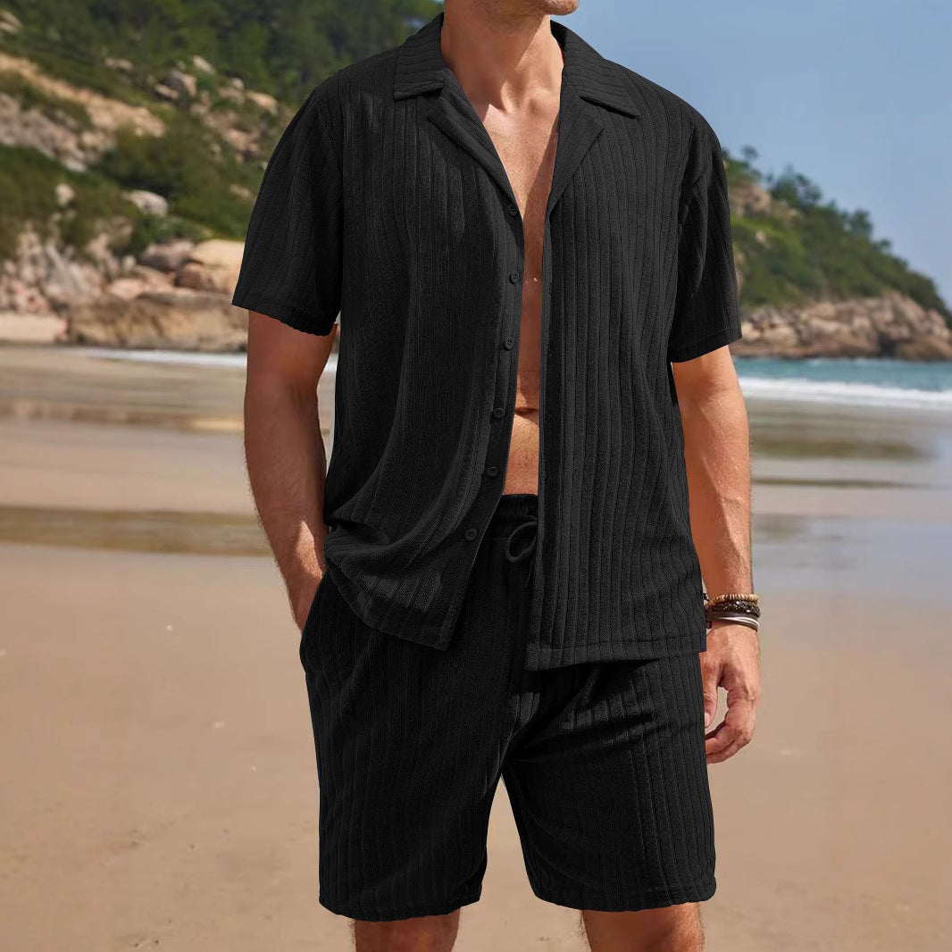 Herren lässiges Kurzarm-Oberteil und Shorts Set mit strukturiertem Design Drune