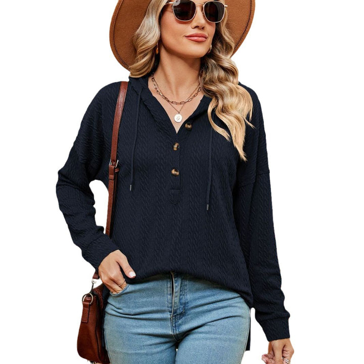 Damen lässiger Pullover mit Knopfdetails und Kapuze Drune
