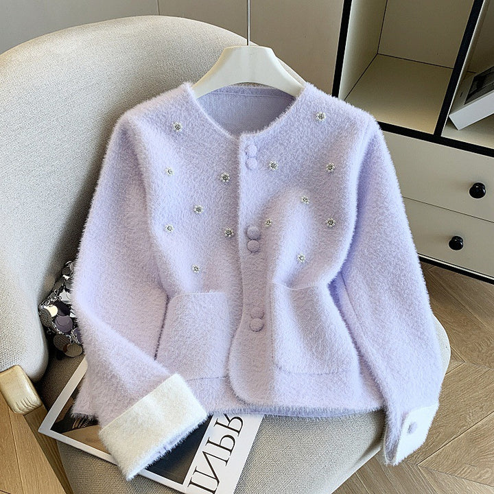 Damen Eleganter Strickjacke mit Perlen-Details Drune